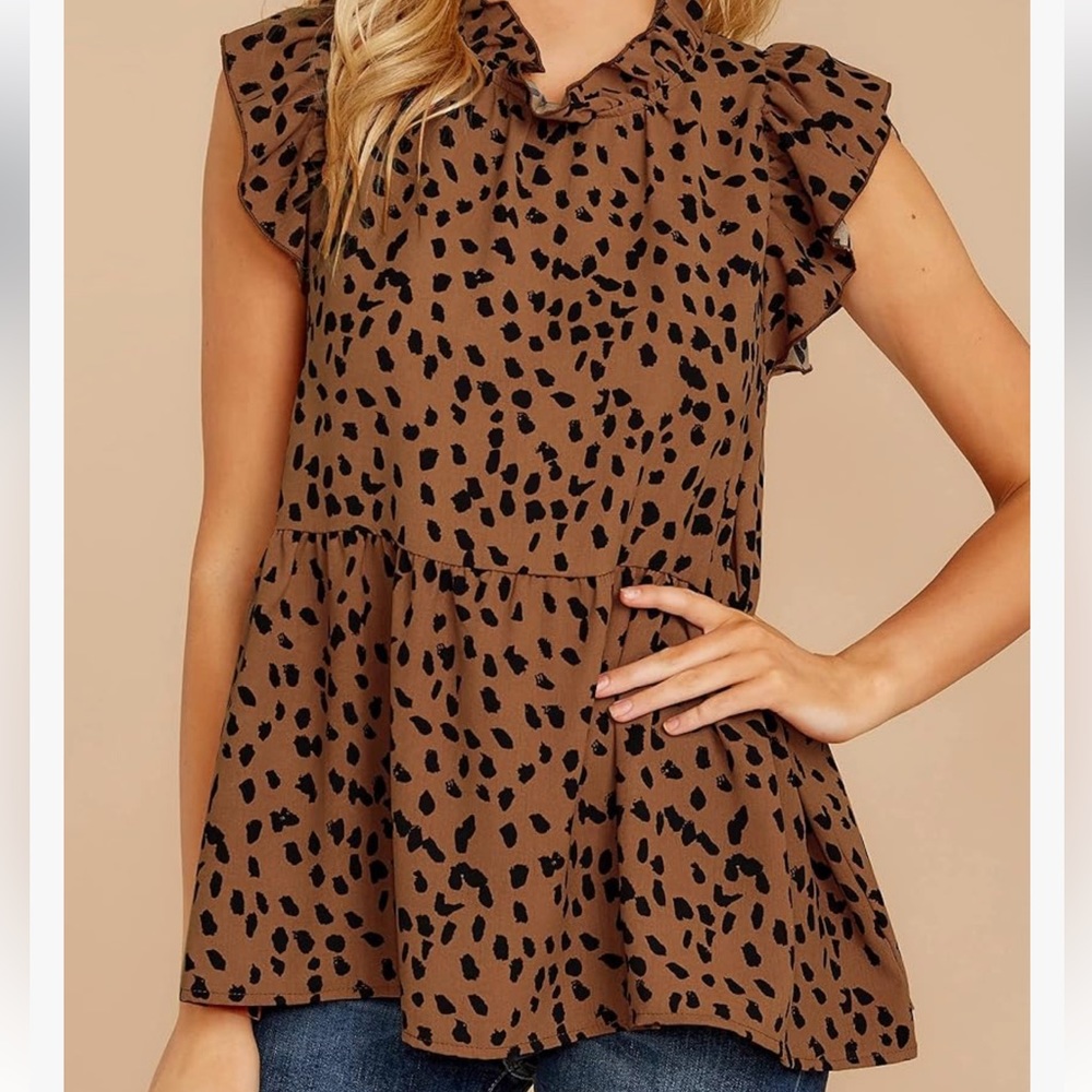 Tunic Top Ruffle Neck Cap Loose Babydoll size MED NWT - Picture 2 of 10